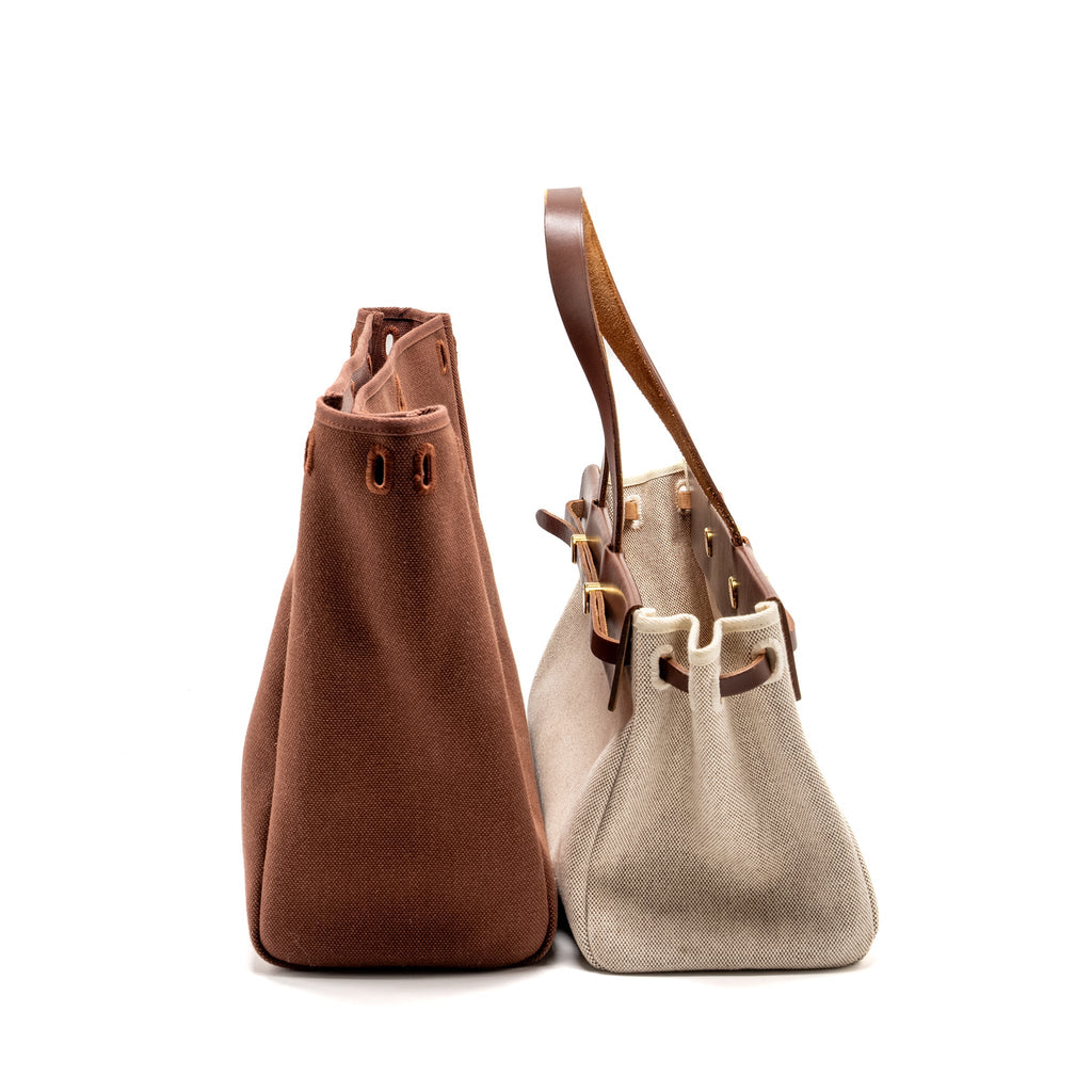 HERMES HERBAG CABAS TOTE BAG TOILE CANVAS/LEATHER GHW