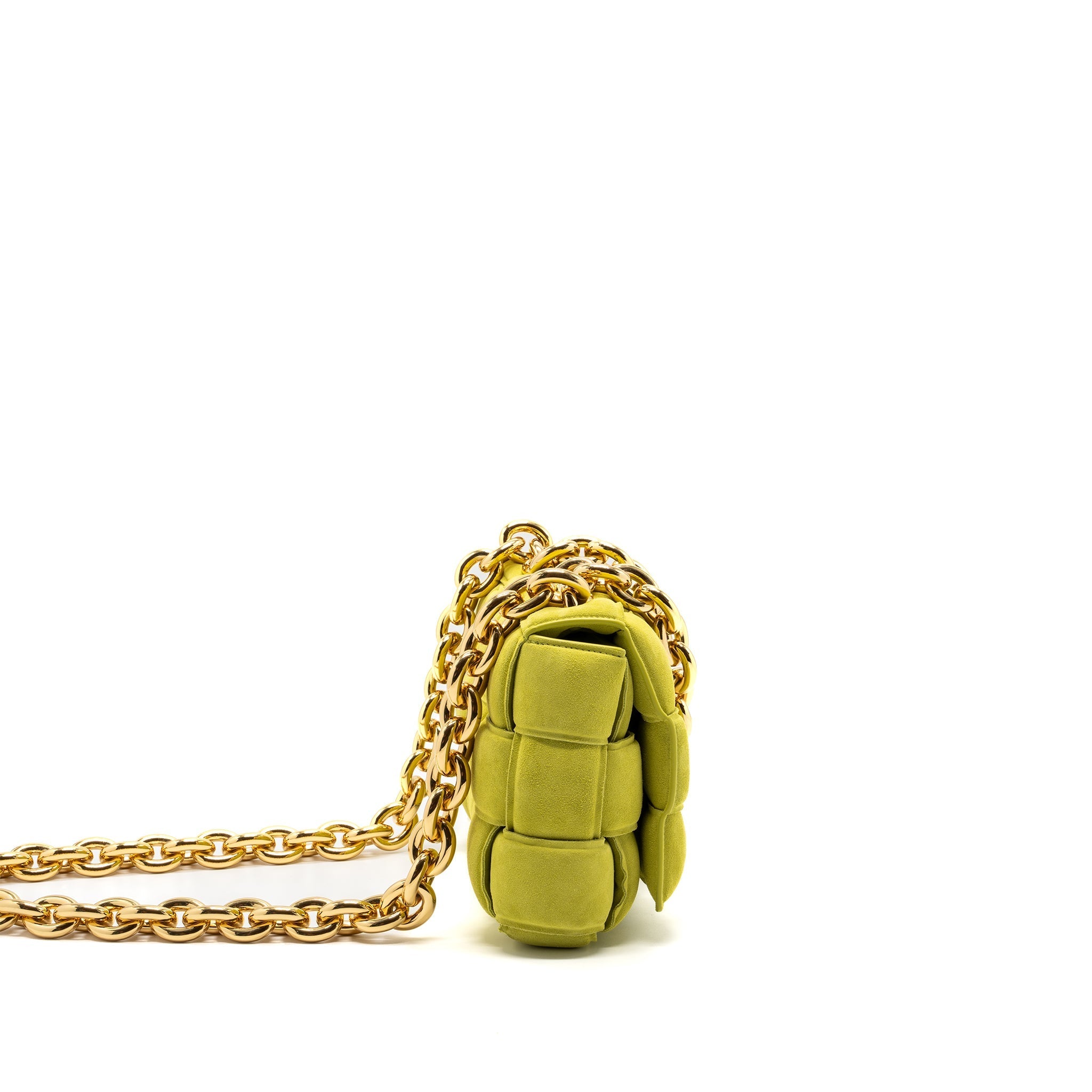 BOTTEGA VENETA CHAIN CASSETTE SUEDE LIGHT GREEN GHW