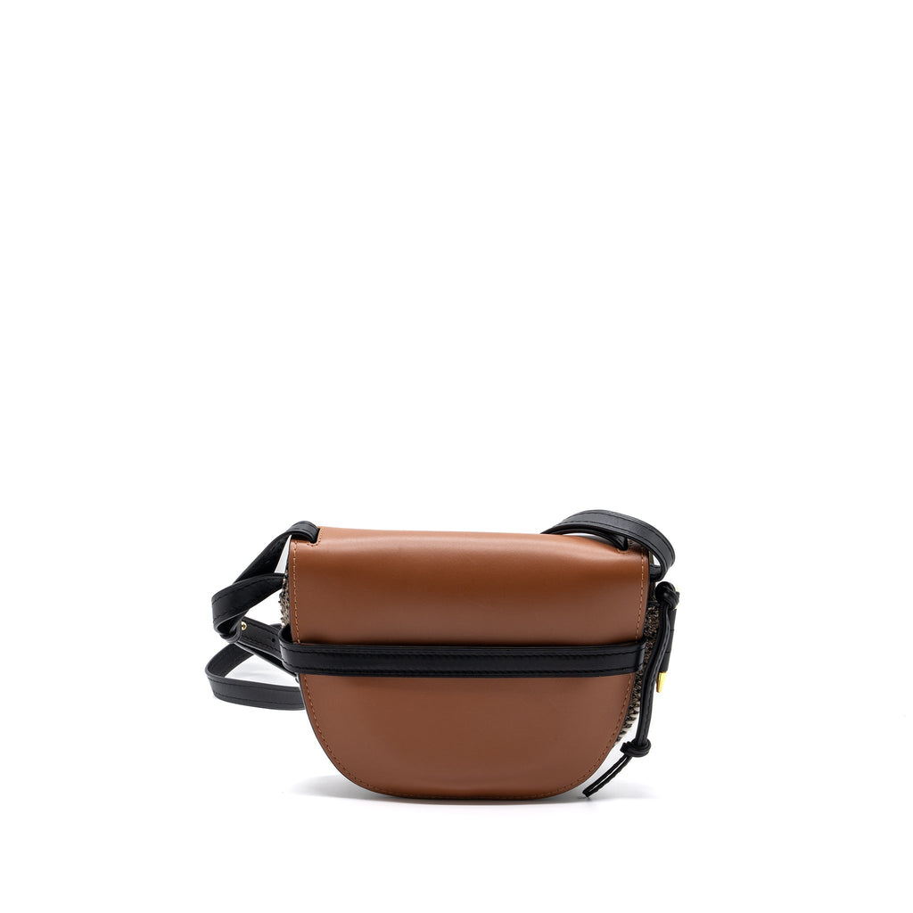LOEWE SMALL GATE BAG CALFSKIN/TWEED TAN GHW