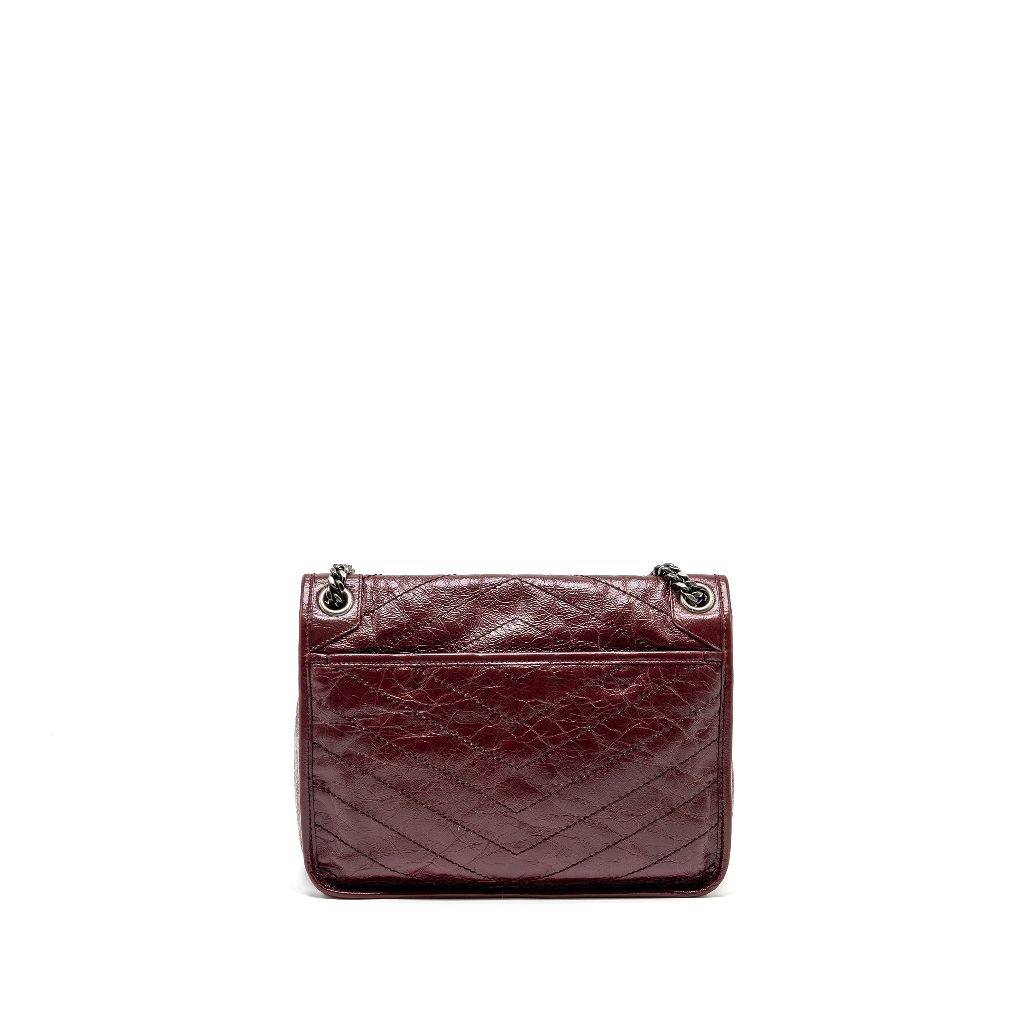 SAINT LAURENT NIKI MEDIUM LEATHER DARK RED RUTHENIUM HARDWARE