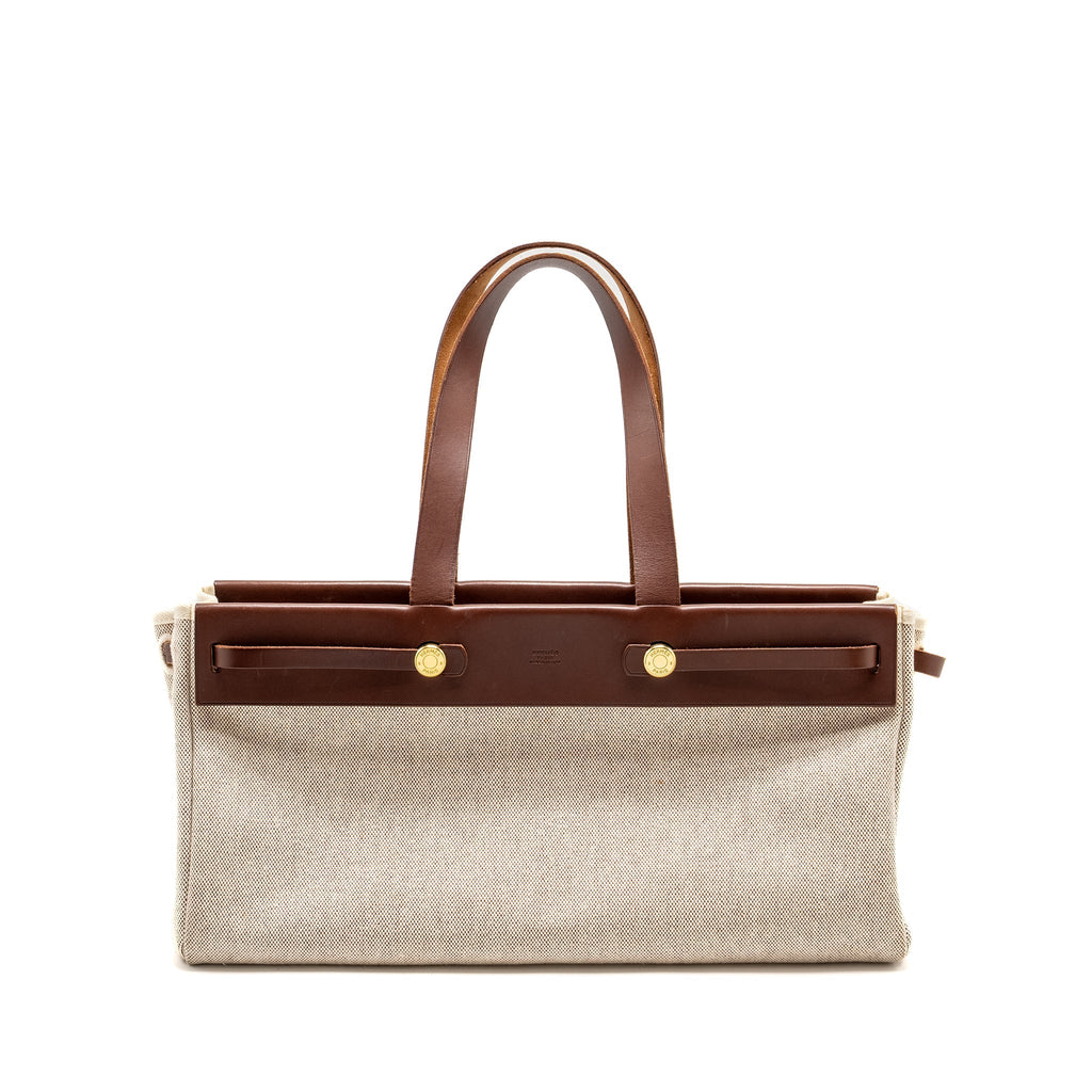 HERMES HERBAG CABAS TOTE BAG TOILE CANVAS/LEATHER GHW