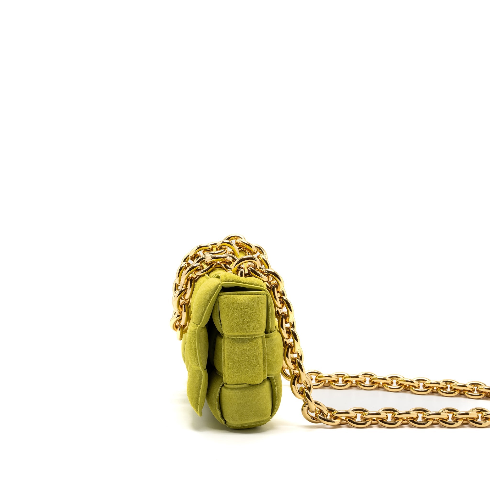 BOTTEGA VENETA CHAIN CASSETTE SUEDE LIGHT GREEN GHW
