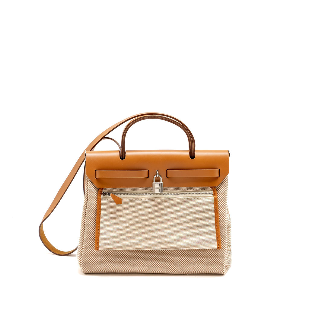 HERMES HERBAG 31 ZIP BAG TOILE CRISS VIKING/VACHE HUNTER LEATHER ECRU-BEIGE-NATURE/NATURE SHW