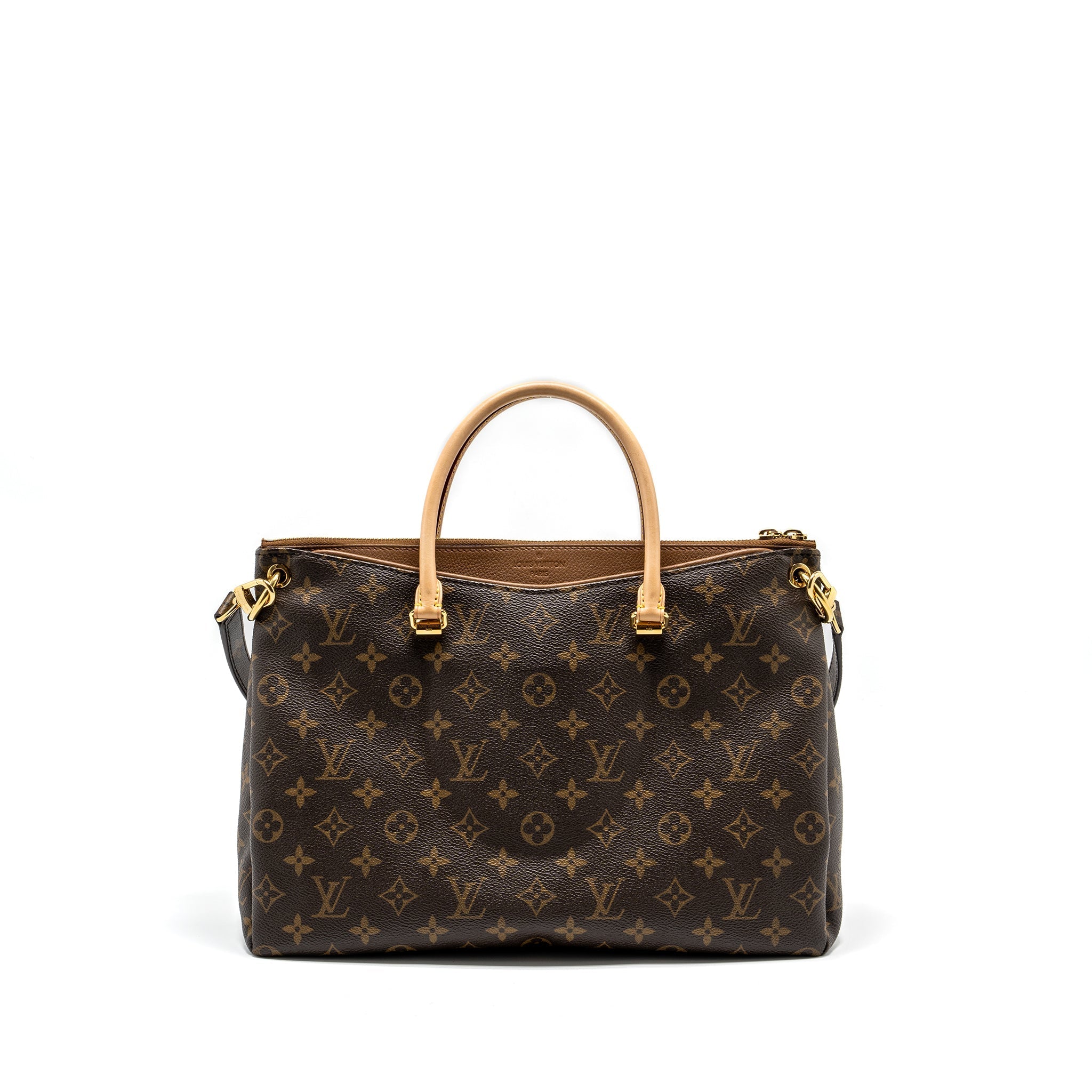 LOUIS VUITTON PALLAS TOTE BAG MONOGRAM CANVAS BROWN GHW