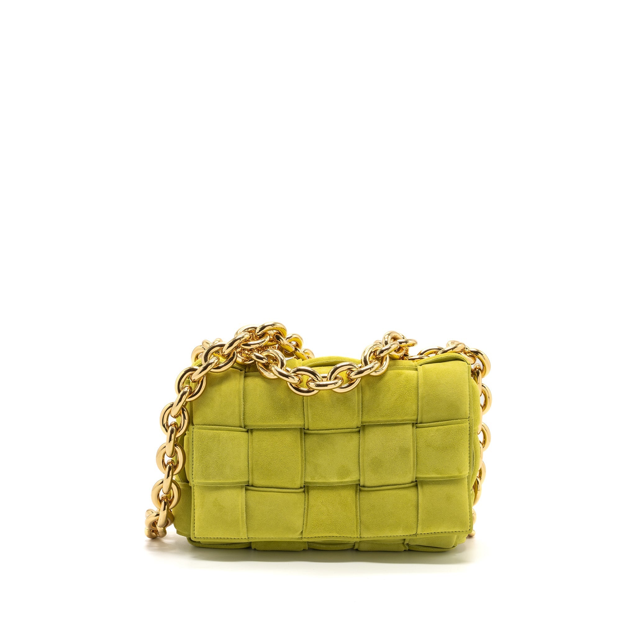 BOTTEGA VENETA CHAIN CASSETTE SUEDE LIGHT GREEN GHW