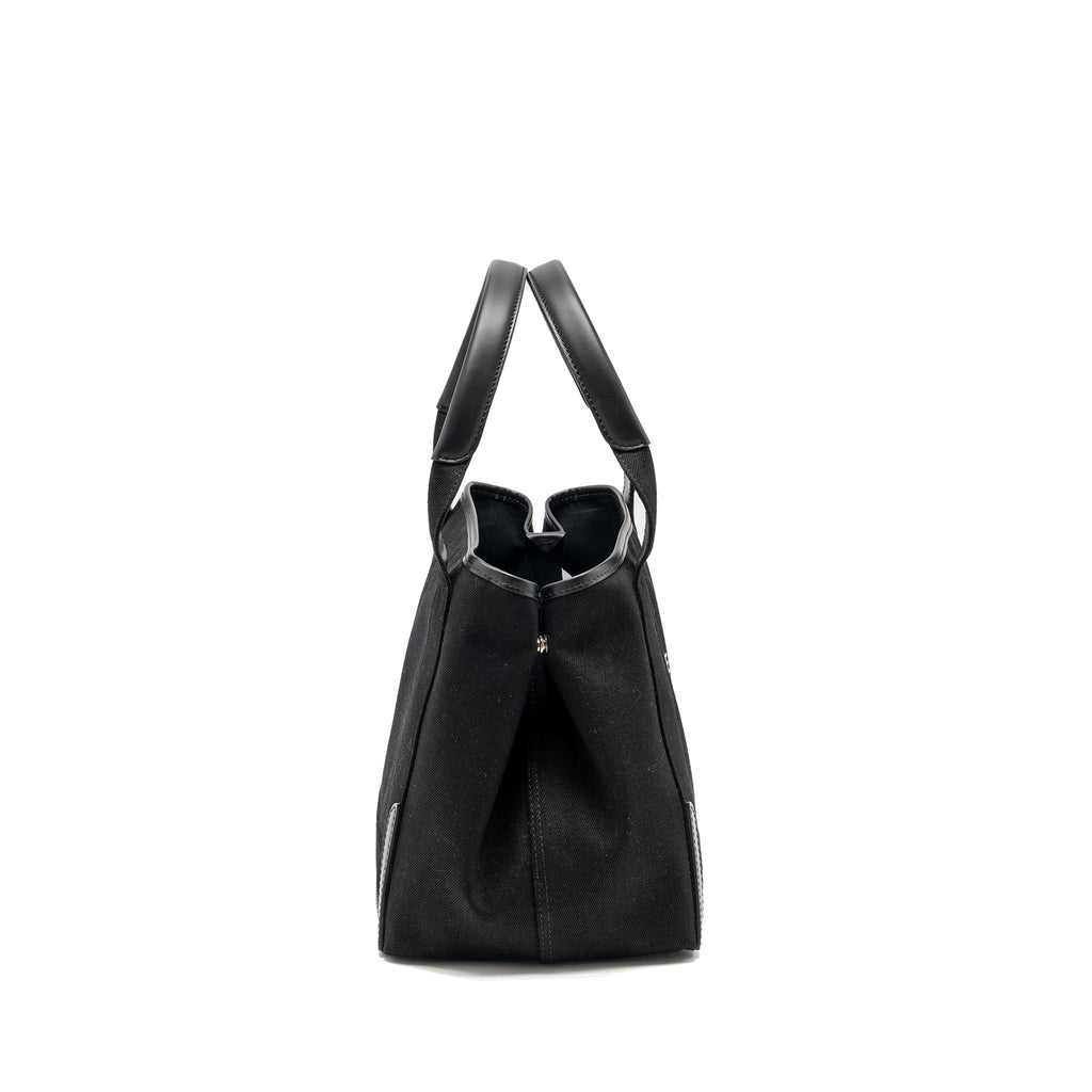 BALENCIAGA CABAS LOGO TOTE BAG CANVAS/ CALFSKIN BLACK SHW