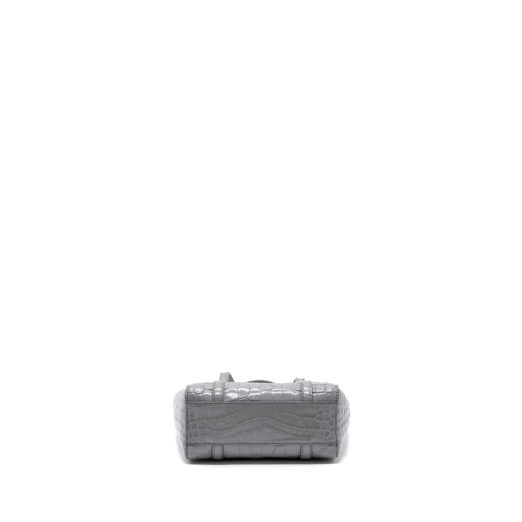 BALENCIAGA XXS EVERYDAY TOTE BAG CROC-EMBOSSED CALFSKIN GREY SHW