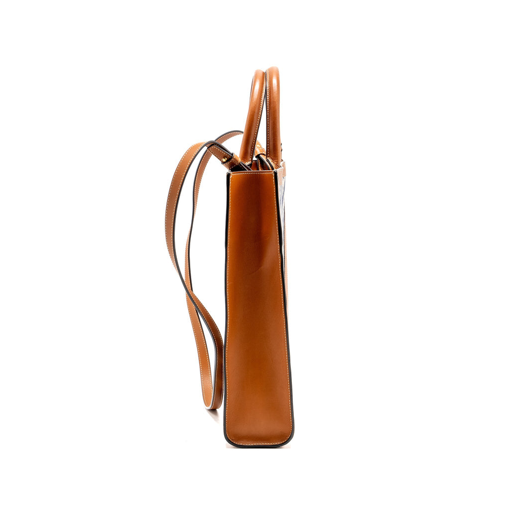 CELINE VERTICAL CABAS TOTE IN TRIOMPHE DENIM /LEATHER NAVY/TAN GHW