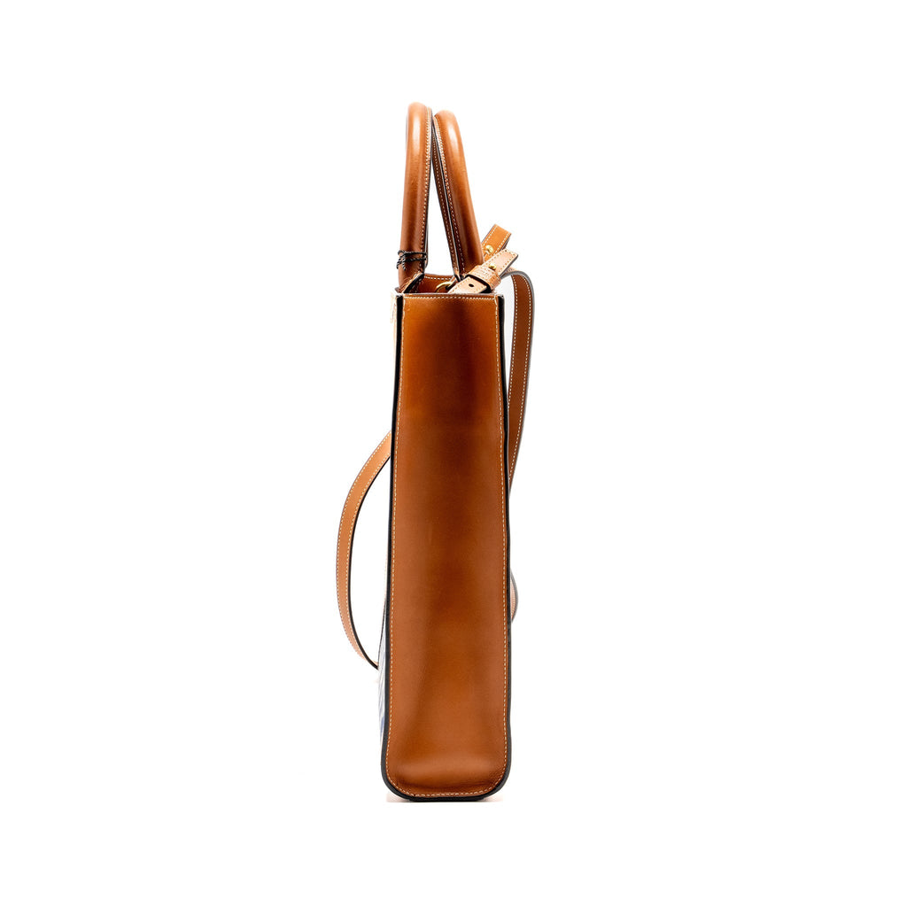 CELINE VERTICAL CABAS TOTE IN TRIOMPHE DENIM /LEATHER NAVY/TAN GHW