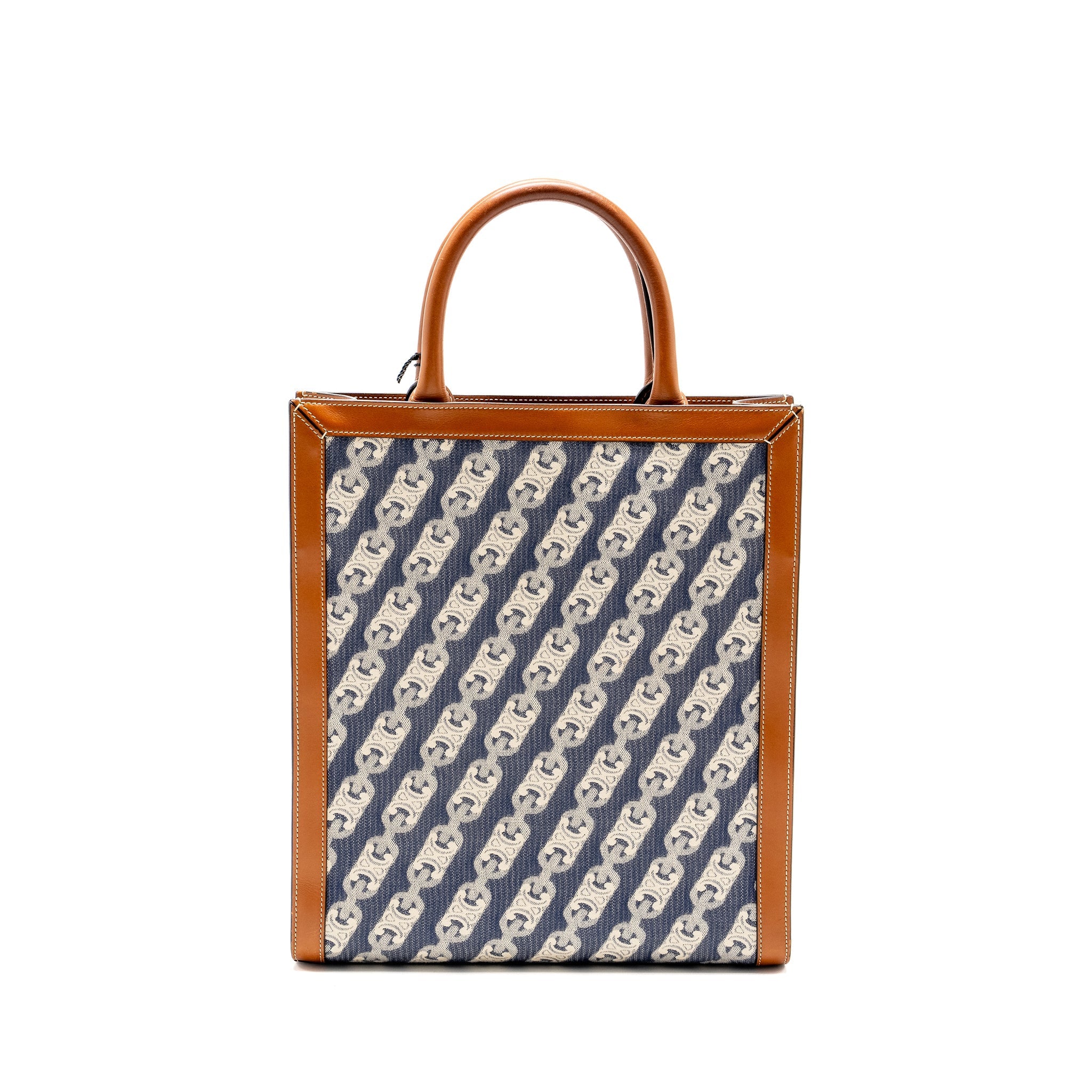 CELINE VERTICAL CABAS TOTE IN TRIOMPHE DENIM /LEATHER NAVY/TAN GHW