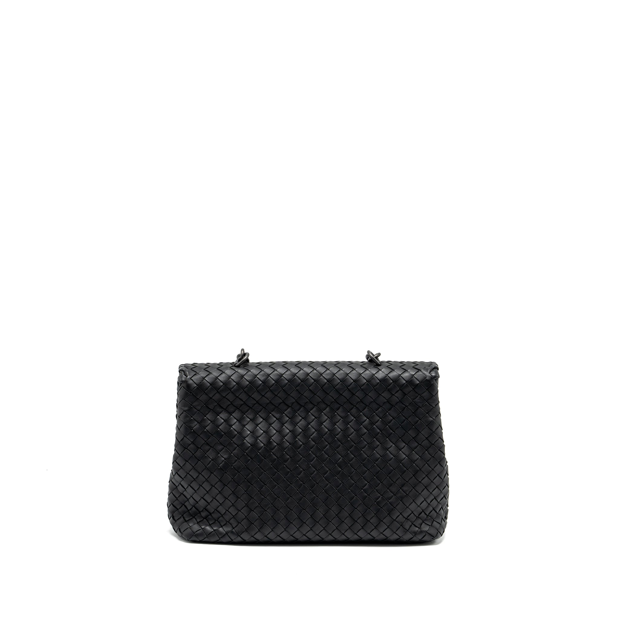 BOTTEGA VENETA SINGLE CHAIN FLAP BAG LEATHER BLACK WITH BLACK HARDWARE