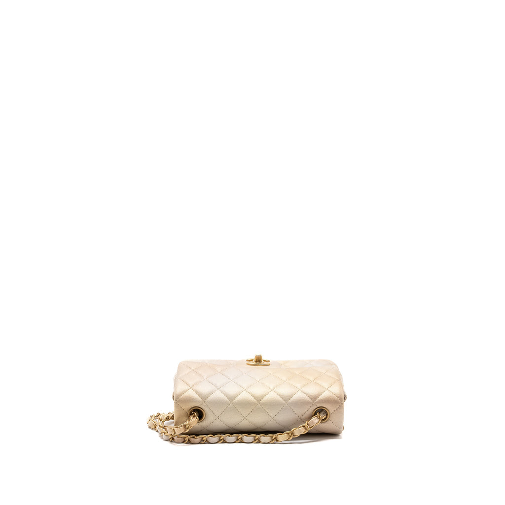 CHANEL 22C MINI RECTANGULAR FLAP BAG GOATSKIN OMBRÉ BEIGE BRUSHED GHW (MICROCHIP)