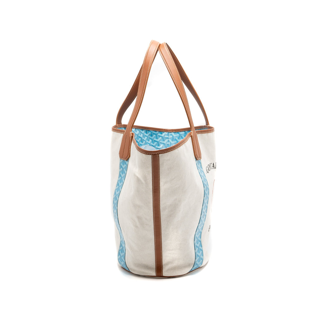 GOYARD BELHARRA BIARRITZ GOYARDLINE CANVAS LIGHT BLUE REVERSIBLE TOTE