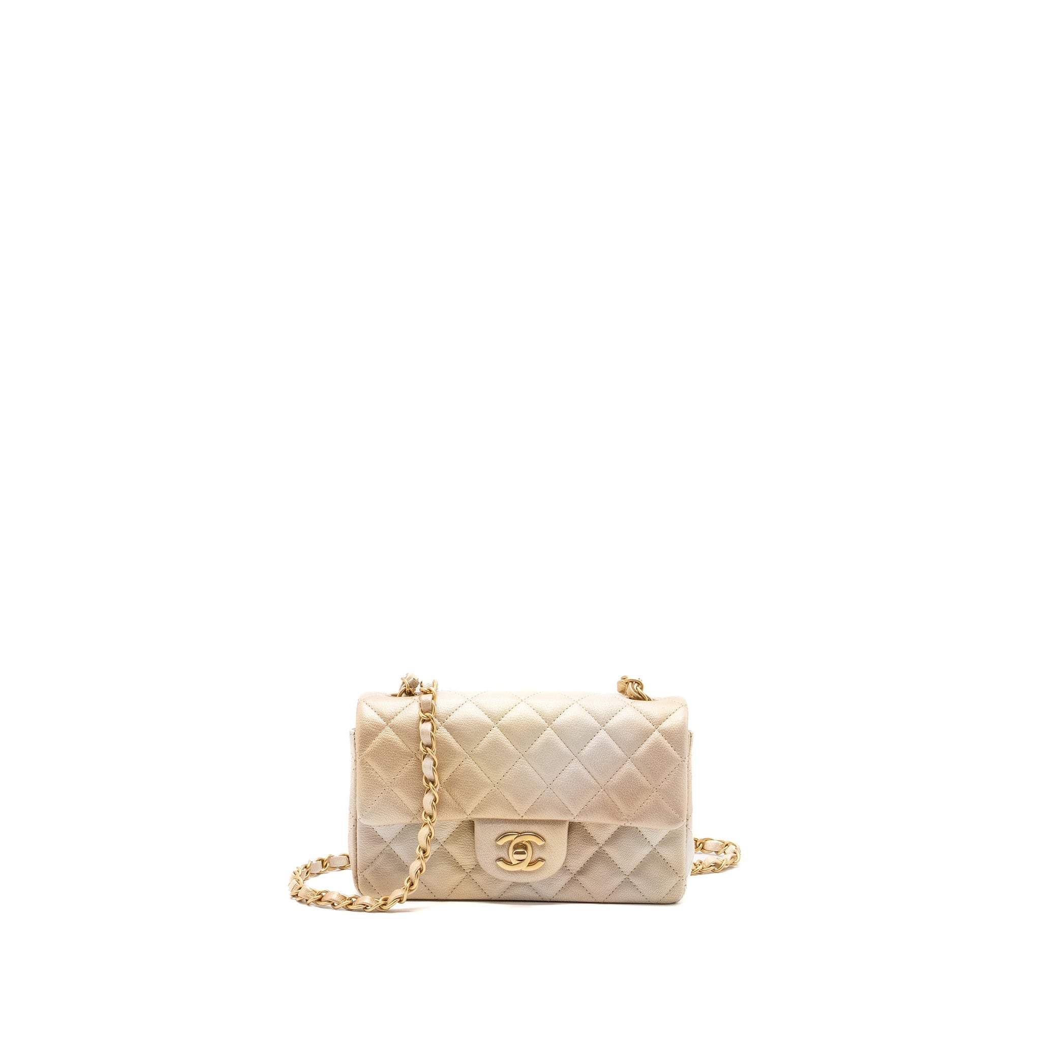 CHANEL 22C MINI RECTANGULAR FLAP BAG GOATSKIN OMBRÉ BEIGE BRUSHED GHW (MICROCHIP)