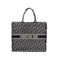 DIOR LARGE BOOK TOTE BLUE DIOR OBLIQUE EMBROIDERY