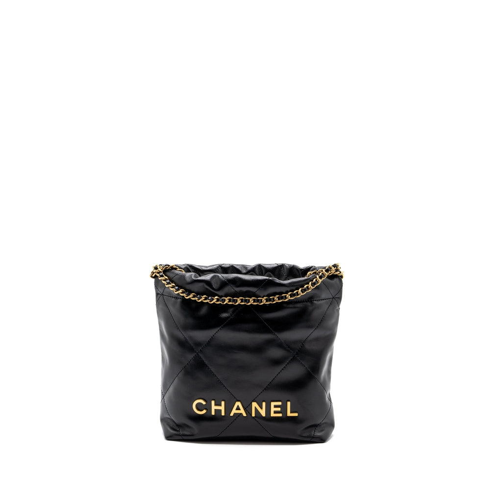 CHANEL MINI 22 BAG SHINY CALFSKIN BLACK GHW (MICROCHIP)