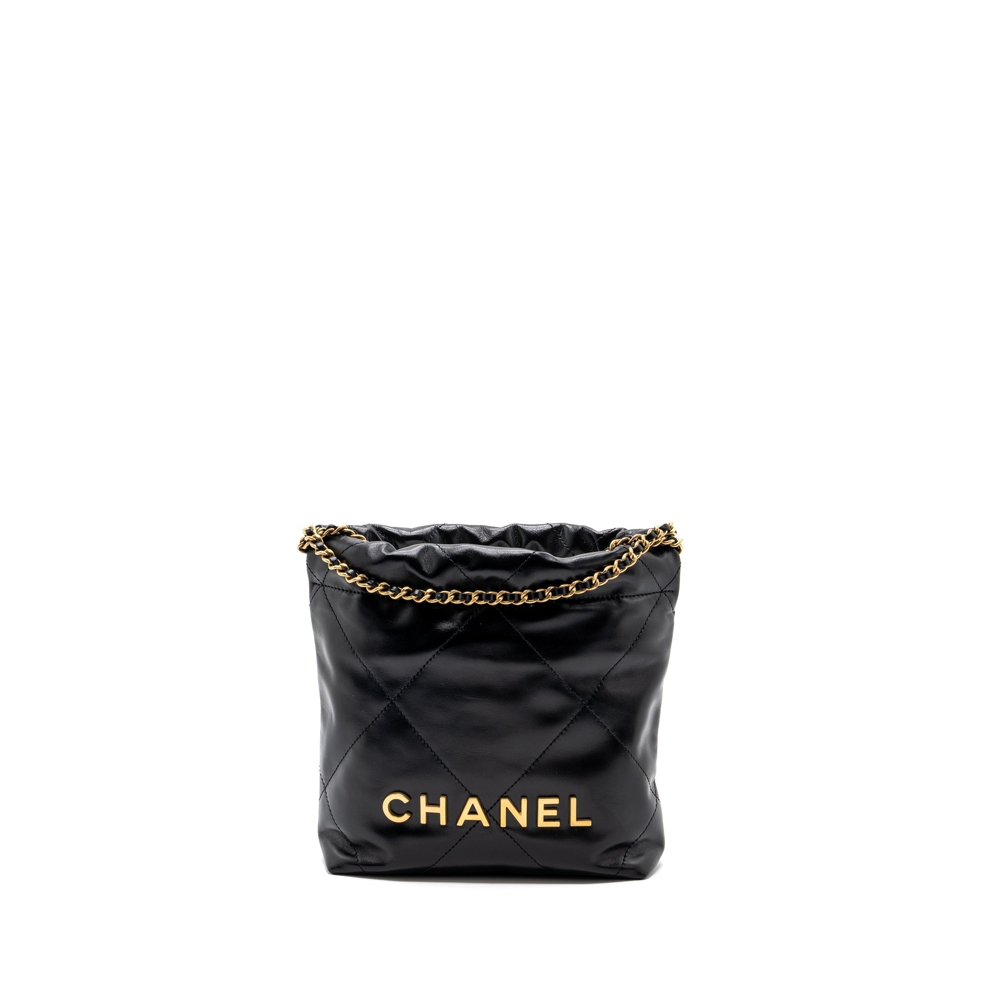 CHANEL MINI 22 BAG SHINY CALFSKIN BLACK GHW (MICROCHIP)