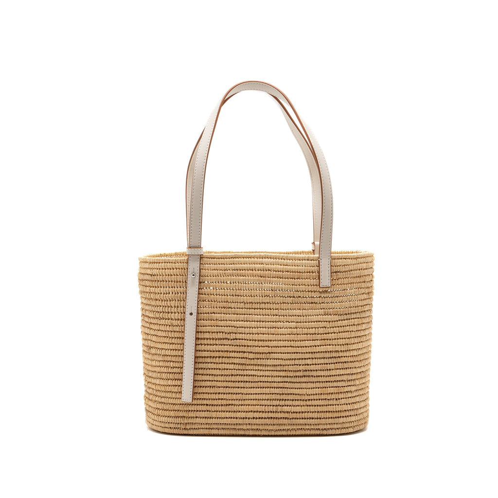 LOEWE SMALL SQUARE BASKET BAG RAFFIA/CALFSKIN WHITE SHW