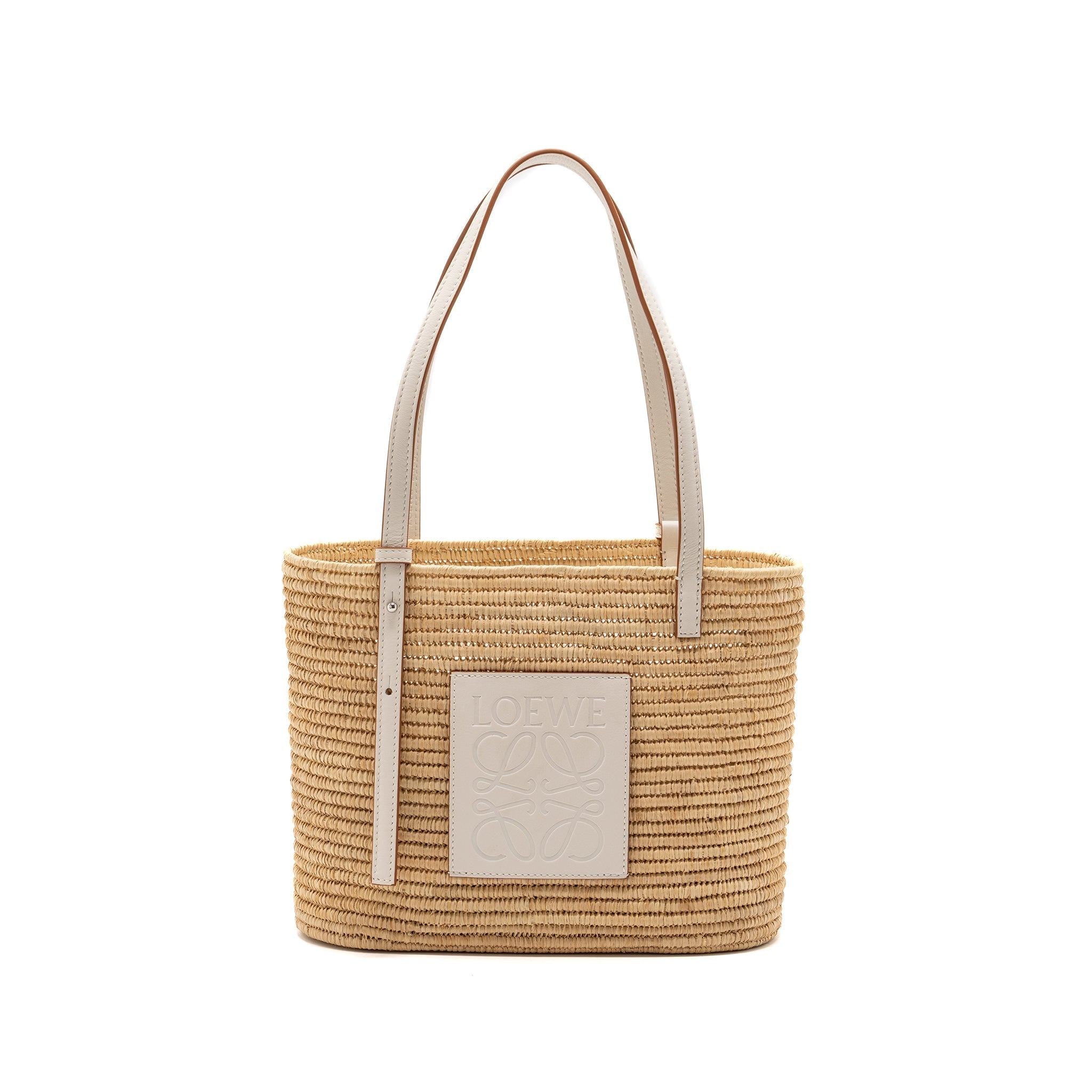 LOEWE SMALL SQUARE BASKET BAG RAFFIA/CALFSKIN WHITE SHW