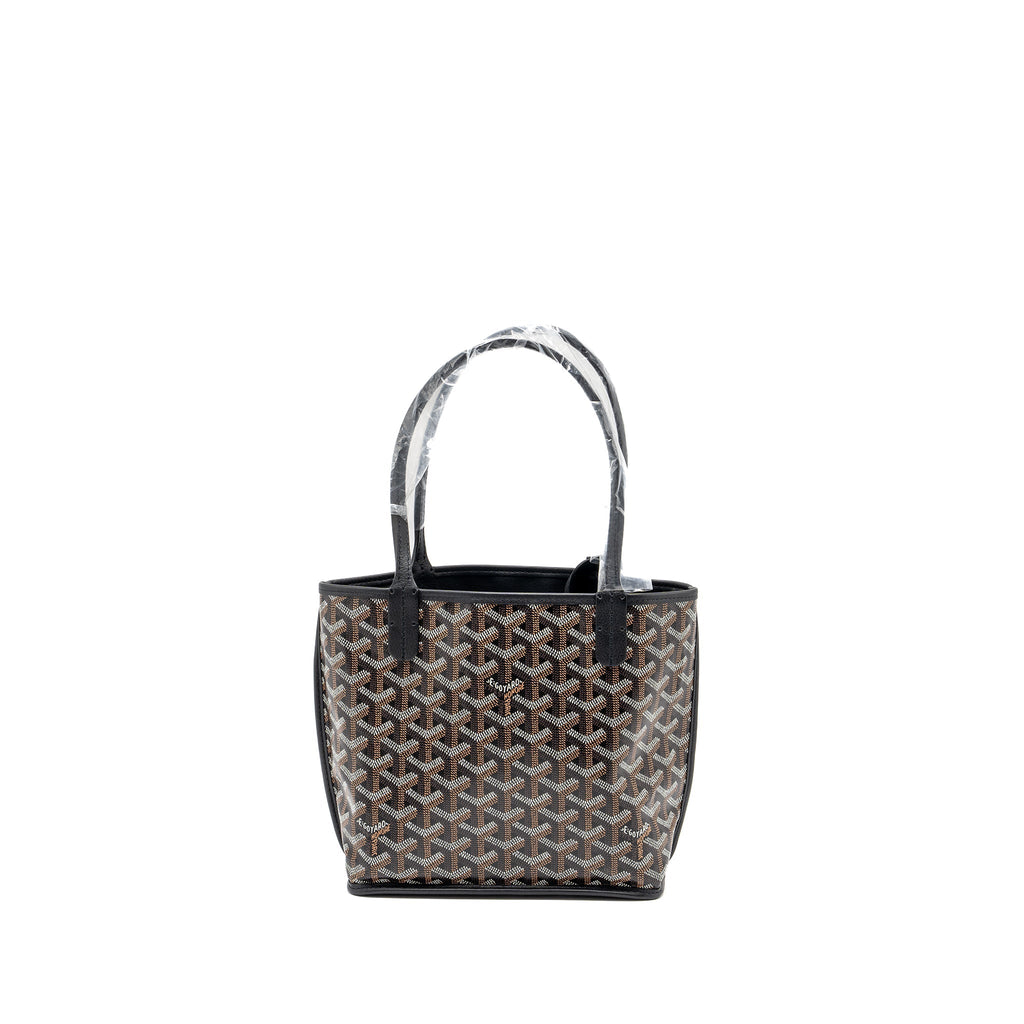 GOYARD ANJOU MINI TOTE BAG GOYARDINE CANVAS/CALFSKIN BLACK SHW