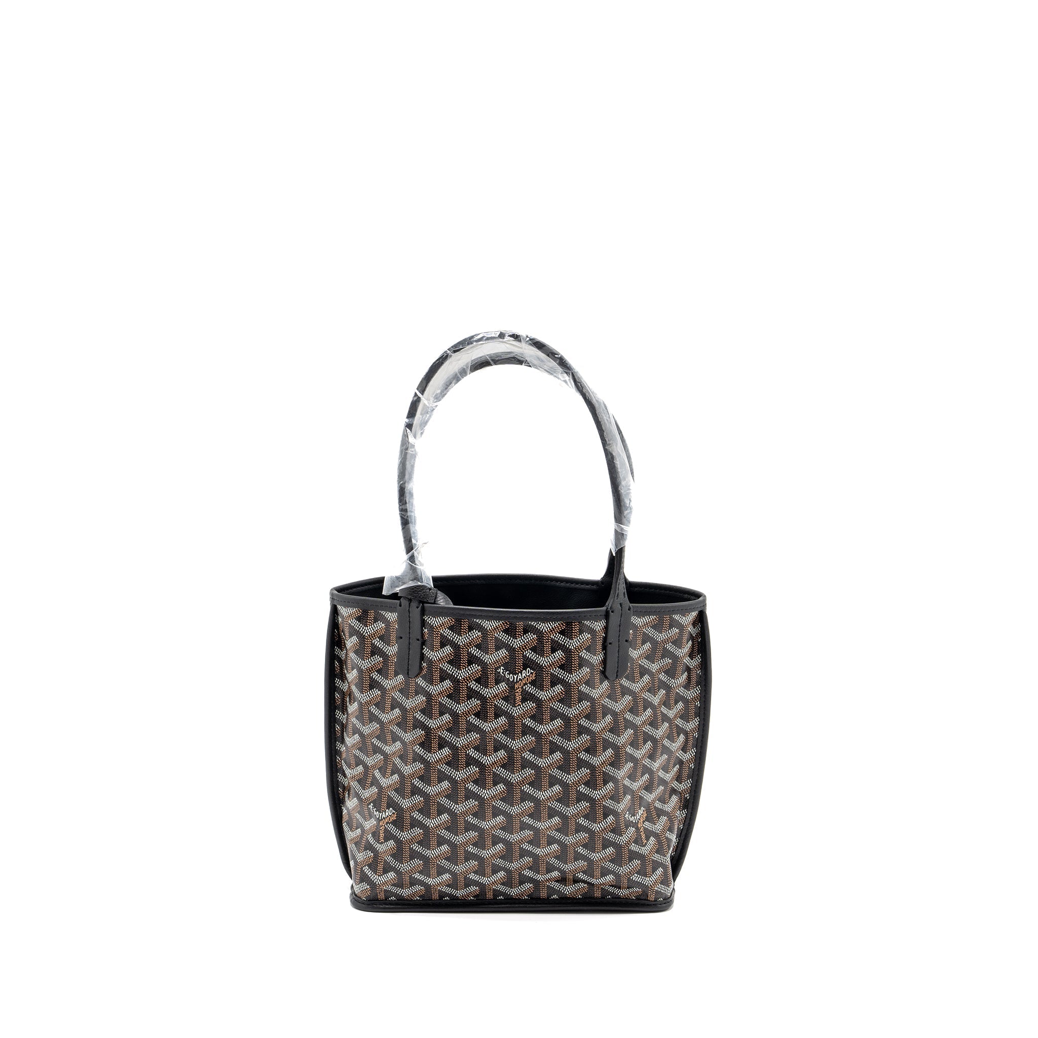 GOYARD ANJOU MINI TOTE BAG GOYARDINE CANVAS/CALFSKIN BLACK SHW