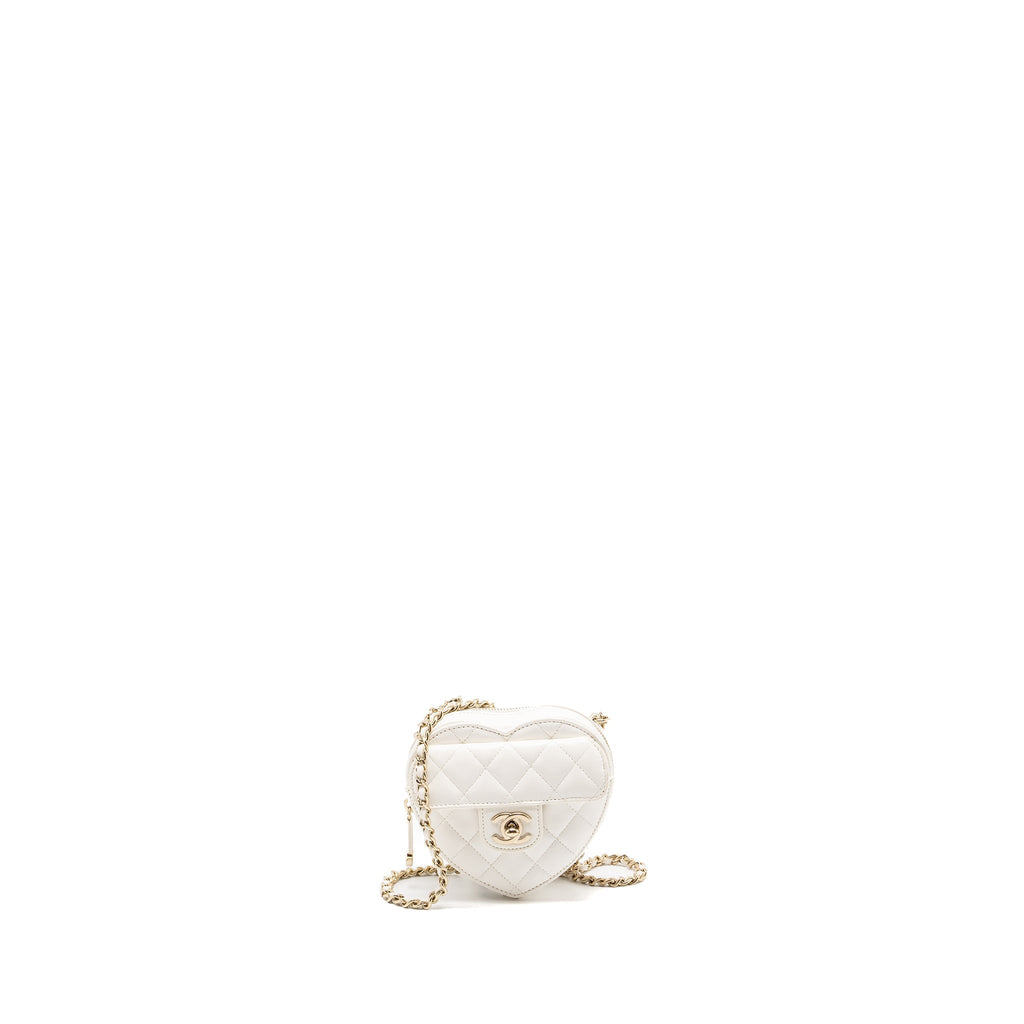 CHANEL 22S SMALL HEART BAG LAMBSKIN WHITE LGHW