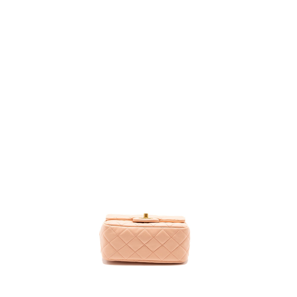 CHANEL PEARL CRUSH MINI SQUARE FLAP BAG LAMBSKIN LIGHT PINK GHW (MICROCHIP)