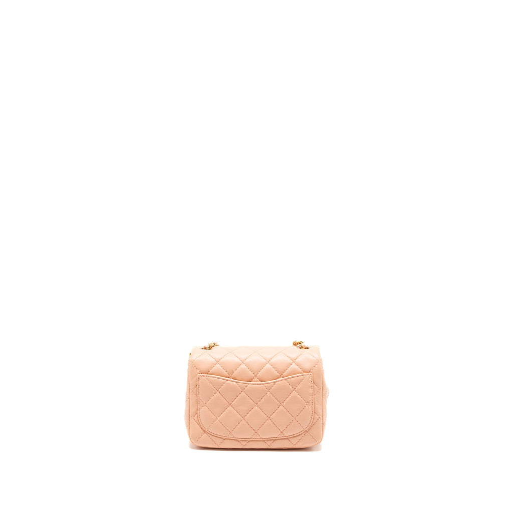 CHANEL PEARL CRUSH MINI SQUARE FLAP BAG LAMBSKIN LIGHT PINK GHW (MICROCHIP)