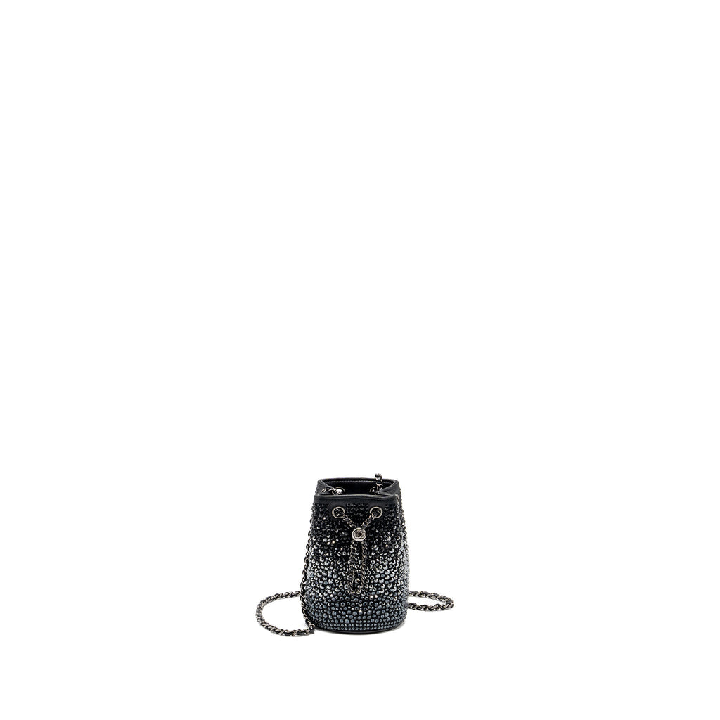 CHANEL SUPER MINI CRYSTAL STUDDED CLUTCH WITH CHAIN LAMBSKIN BLACK RUTHENIUM HARDWARE