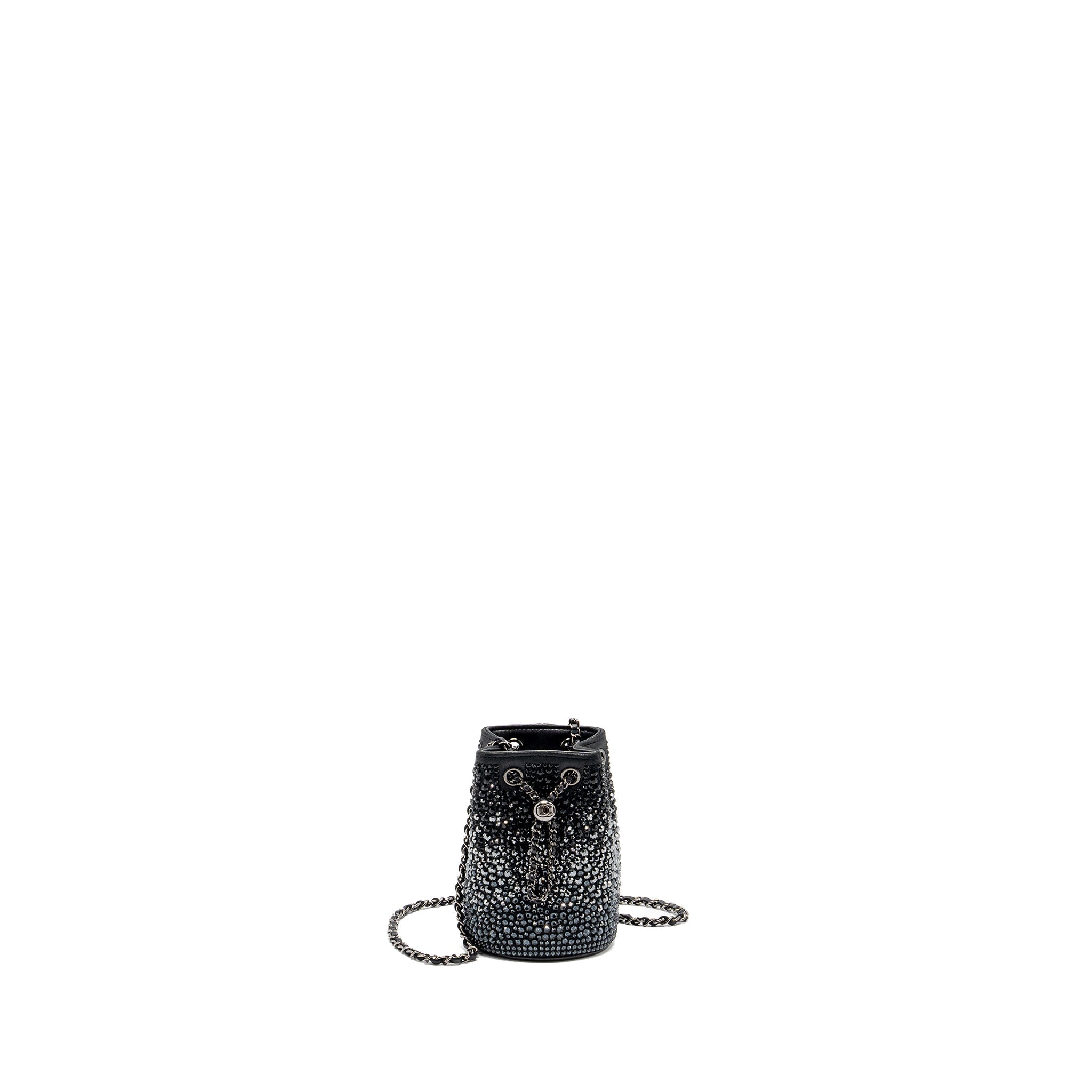 CHANEL SUPER MINI CRYSTAL STUDDED CLUTCH WITH CHAIN LAMBSKIN BLACK RUTHENIUM HARDWARE