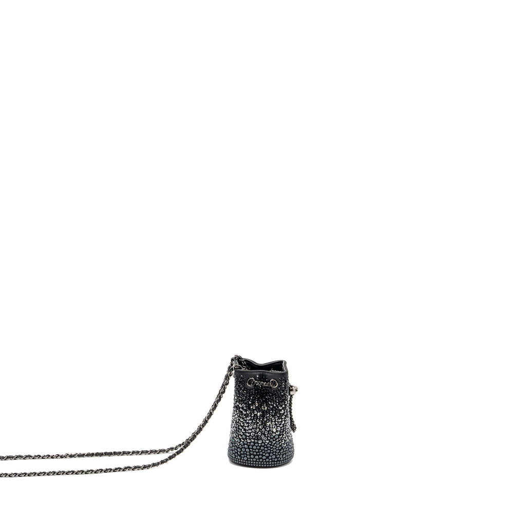 CHANEL SUPER MINI CRYSTAL STUDDED CLUTCH WITH CHAIN LAMBSKIN BLACK RUTHENIUM HARDWARE