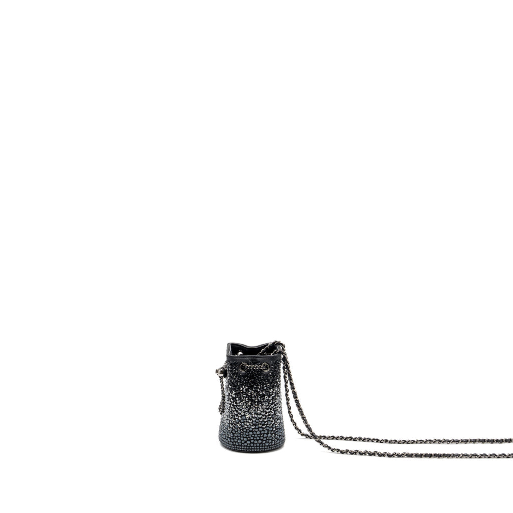 CHANEL SUPER MINI CRYSTAL STUDDED CLUTCH WITH CHAIN LAMBSKIN BLACK RUTHENIUM HARDWARE