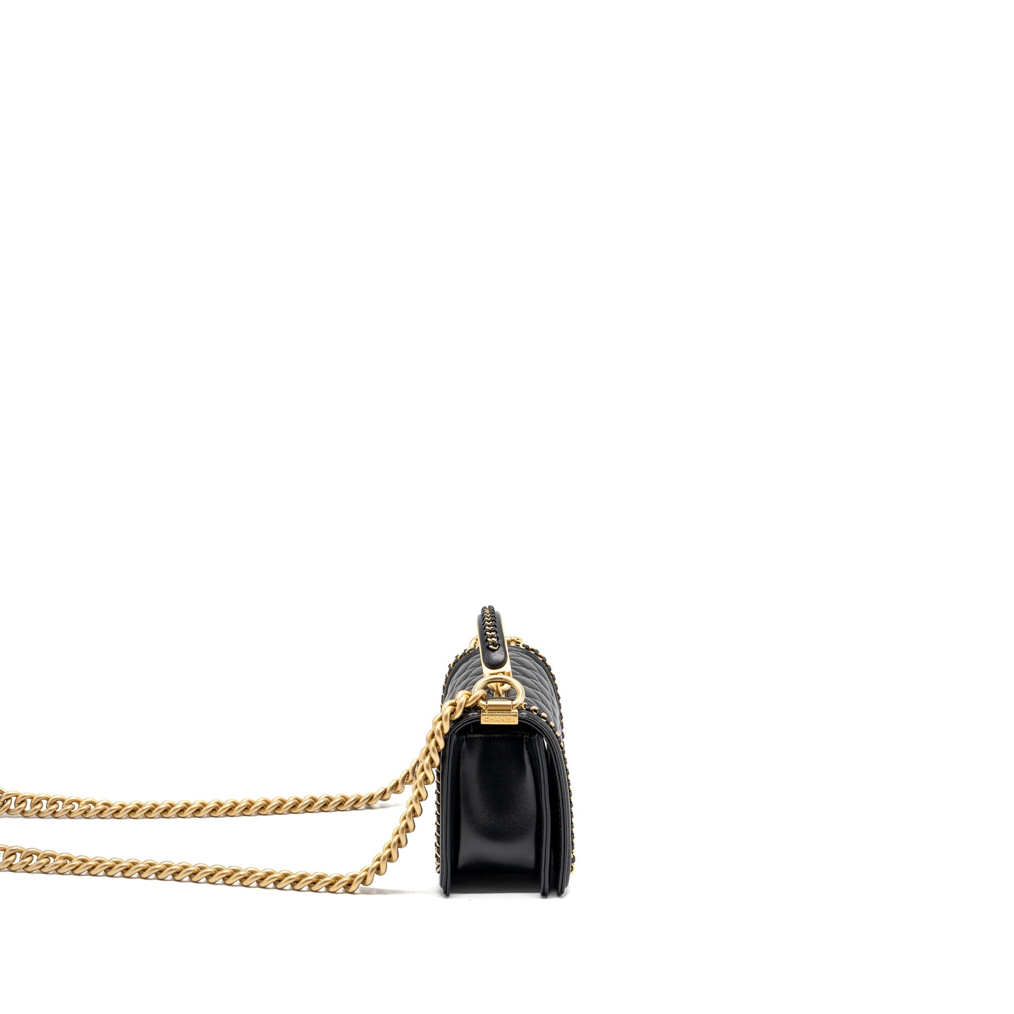 CHANEL TOP HANDLE SMALL BOY BAG LIMITED EDITION CALFSKIN BLACK GHW(MICROCHIP)