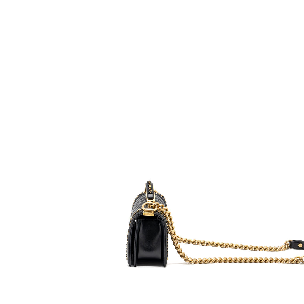 CHANEL TOP HANDLE SMALL BOY BAG LIMITED EDITION CALFSKIN BLACK GHW(MICROCHIP)