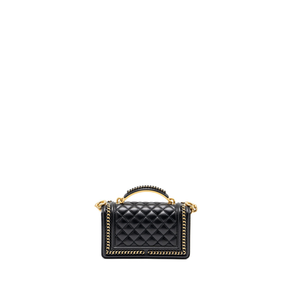 CHANEL TOP HANDLE SMALL BOY BAG LIMITED EDITION CALFSKIN BLACK GHW(MICROCHIP)