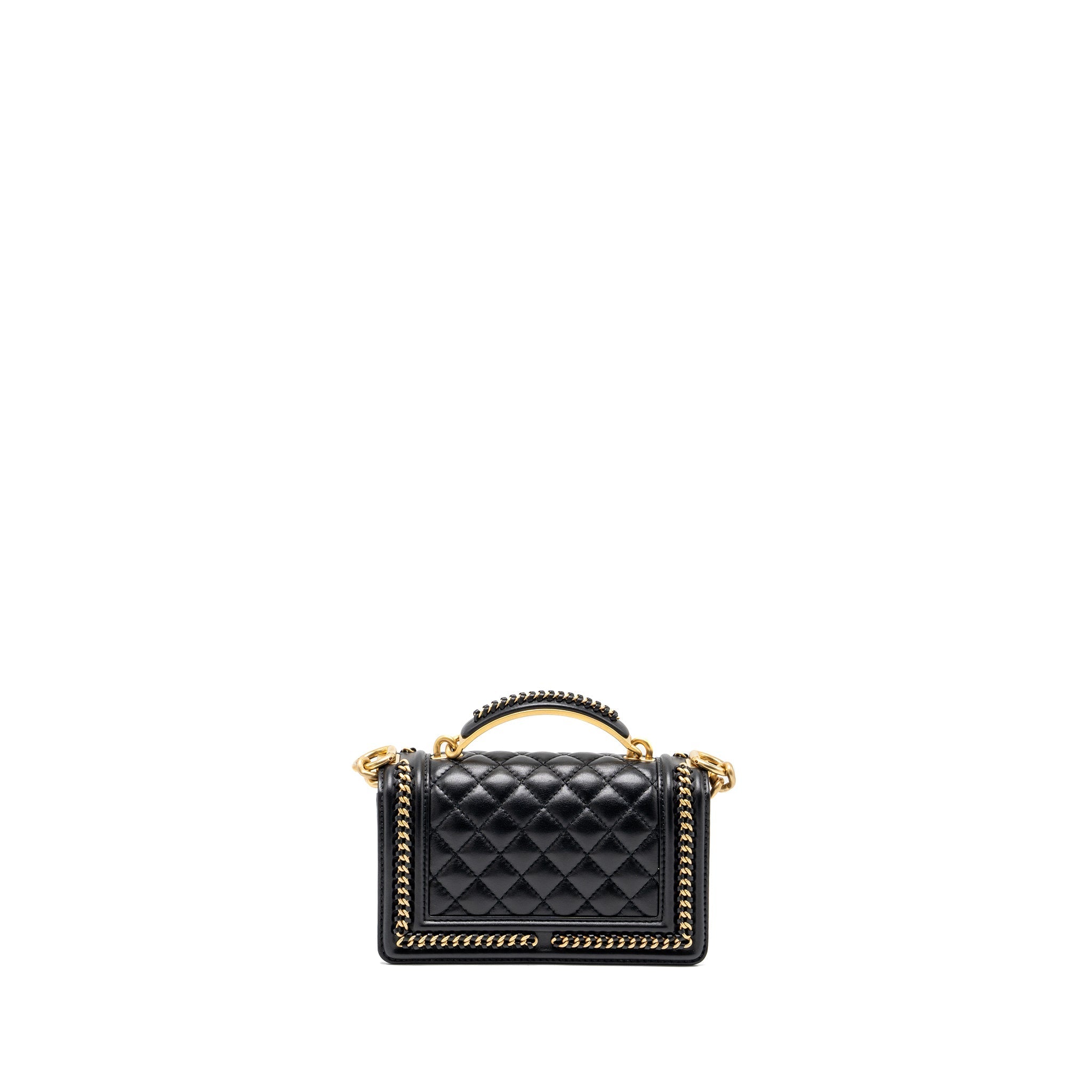 CHANEL TOP HANDLE SMALL BOY BAG LIMITED EDITION CALFSKIN BLACK GHW(MICROCHIP)