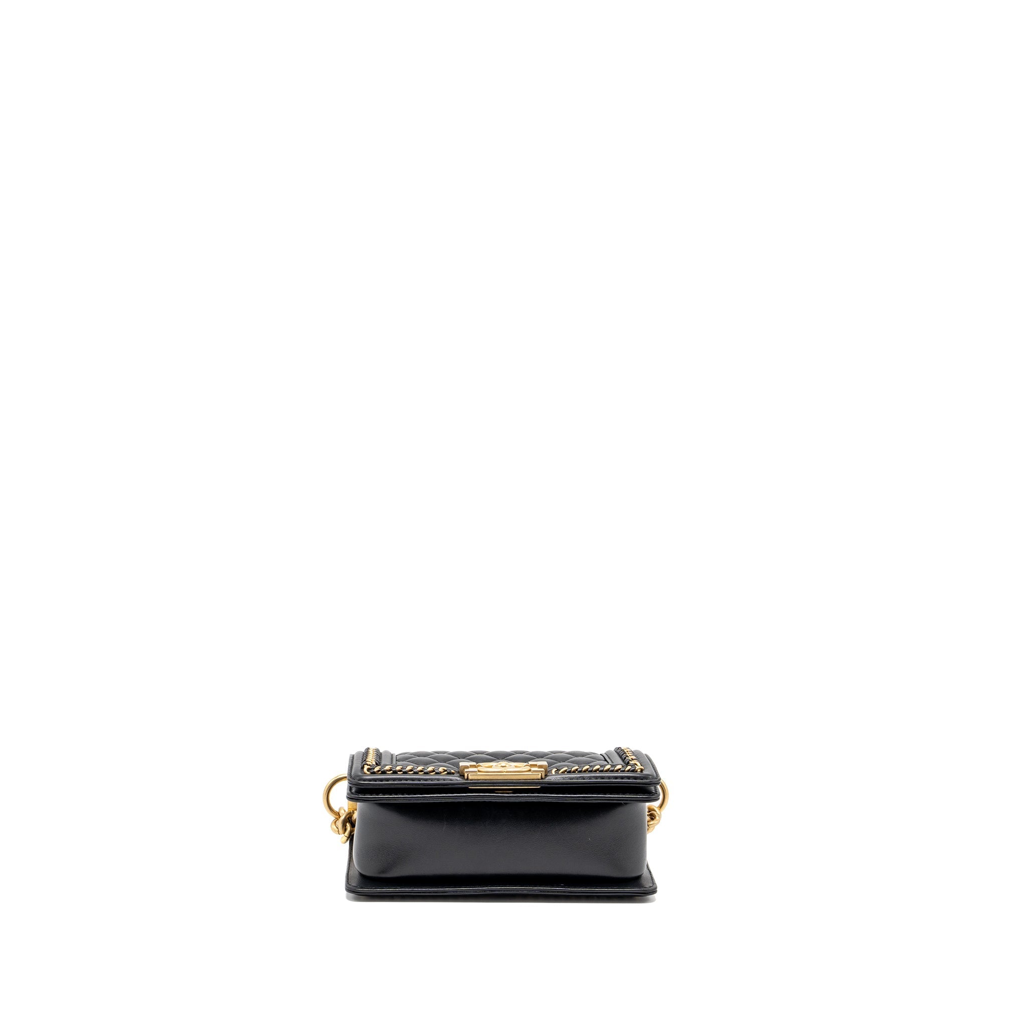 CHANEL TOP HANDLE SMALL BOY BAG LIMITED EDITION CALFSKIN BLACK GHW(MICROCHIP)