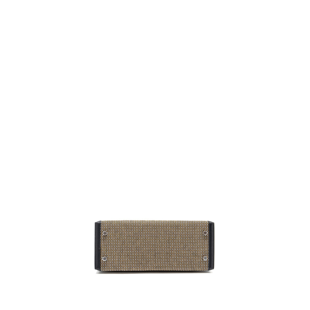 HERMES KELLY 25 SELLIER TOILE QUADRILLE /SWIFT BLACK-BLANC-DESERT / BLACK SHW