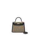 HERMES KELLY 25 SELLIER TOILE QUADRILLE /SWIFT BLACK-BLANC-DESERT / BLACK SHW