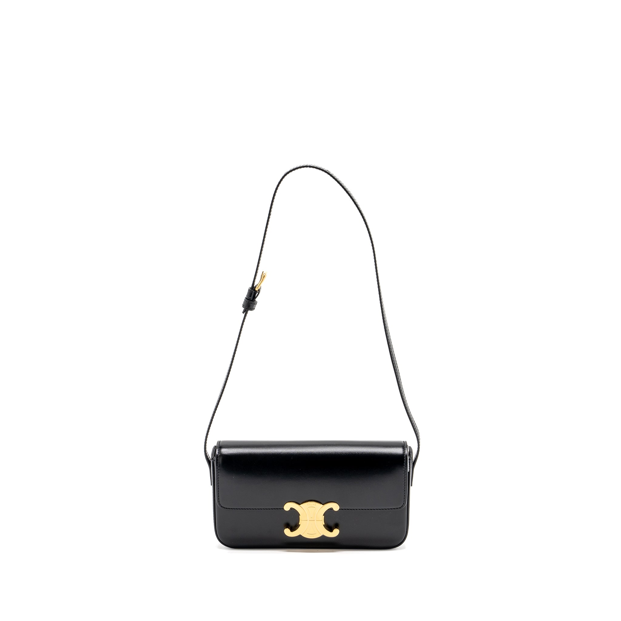 CELINE TRIOMPHE SHOULDER BAG CALFSKIN BLACK GHW