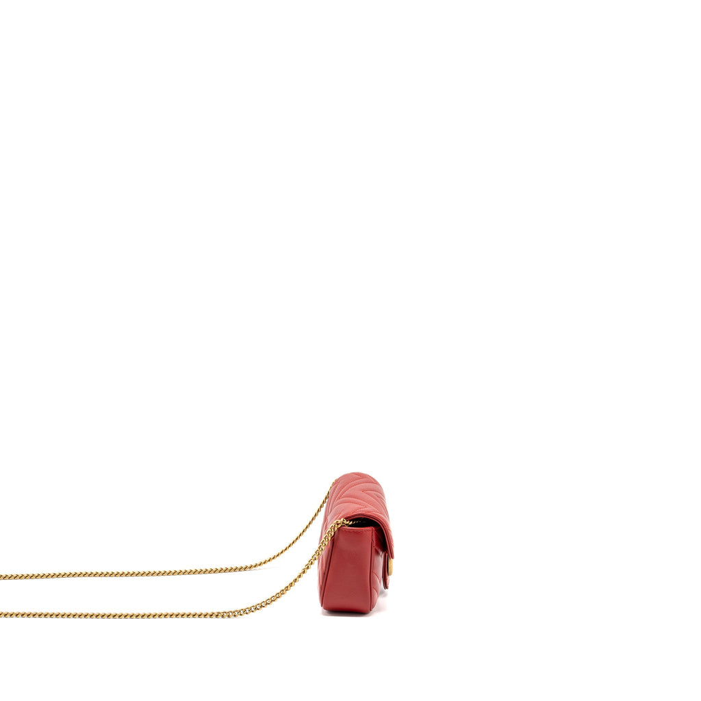 GUCCI SUPER MINI GG MARMONT CALFSKIN RED GHW