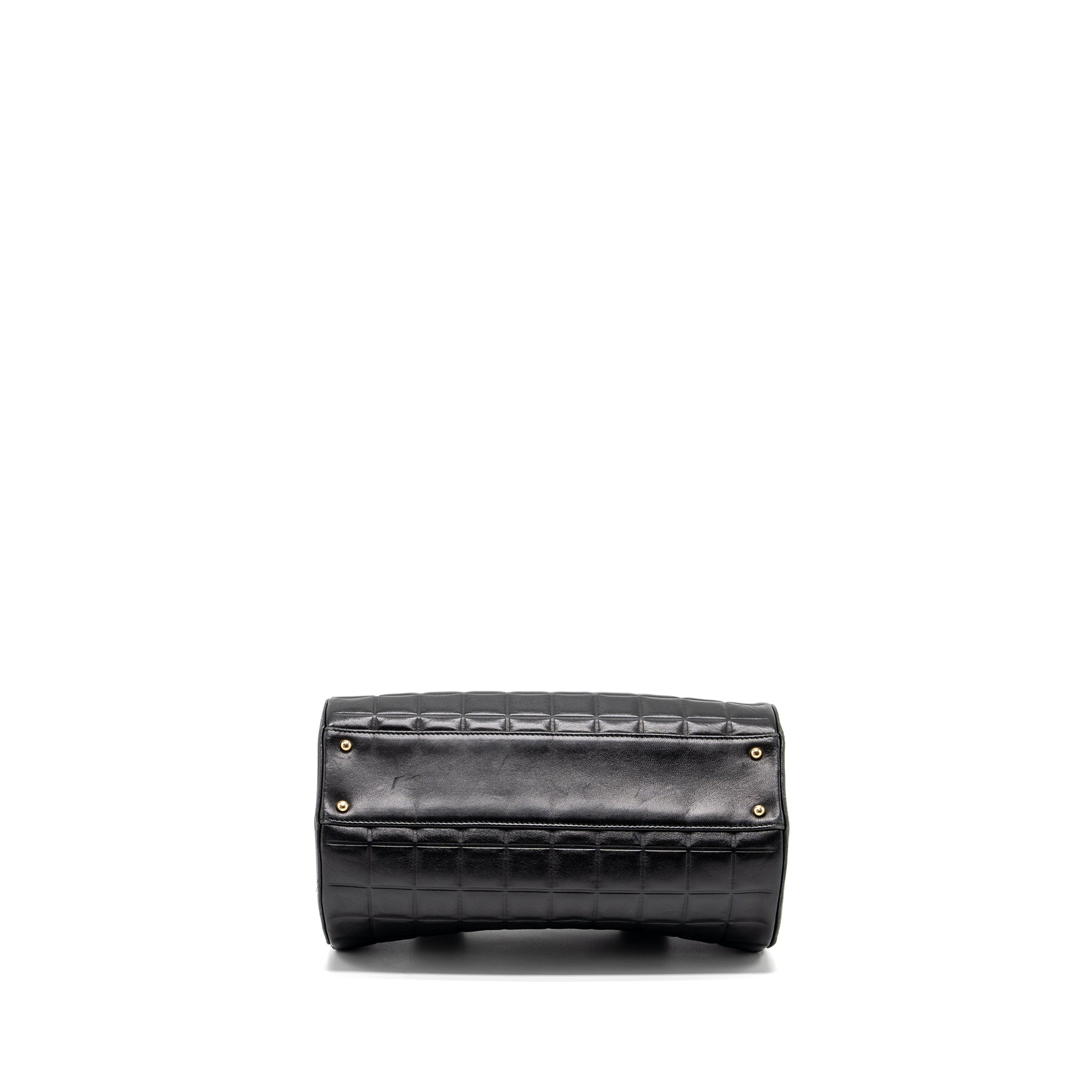 CHANEL VINTAGE CHOCOLATE BAR BARREL HANDBAG LAMBSKIN BLACK GHW