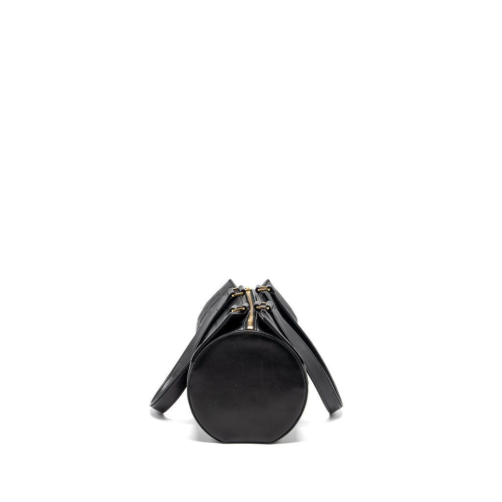 CHANEL VINTAGE CHOCOLATE BAR BARREL HANDBAG LAMBSKIN BLACK GHW