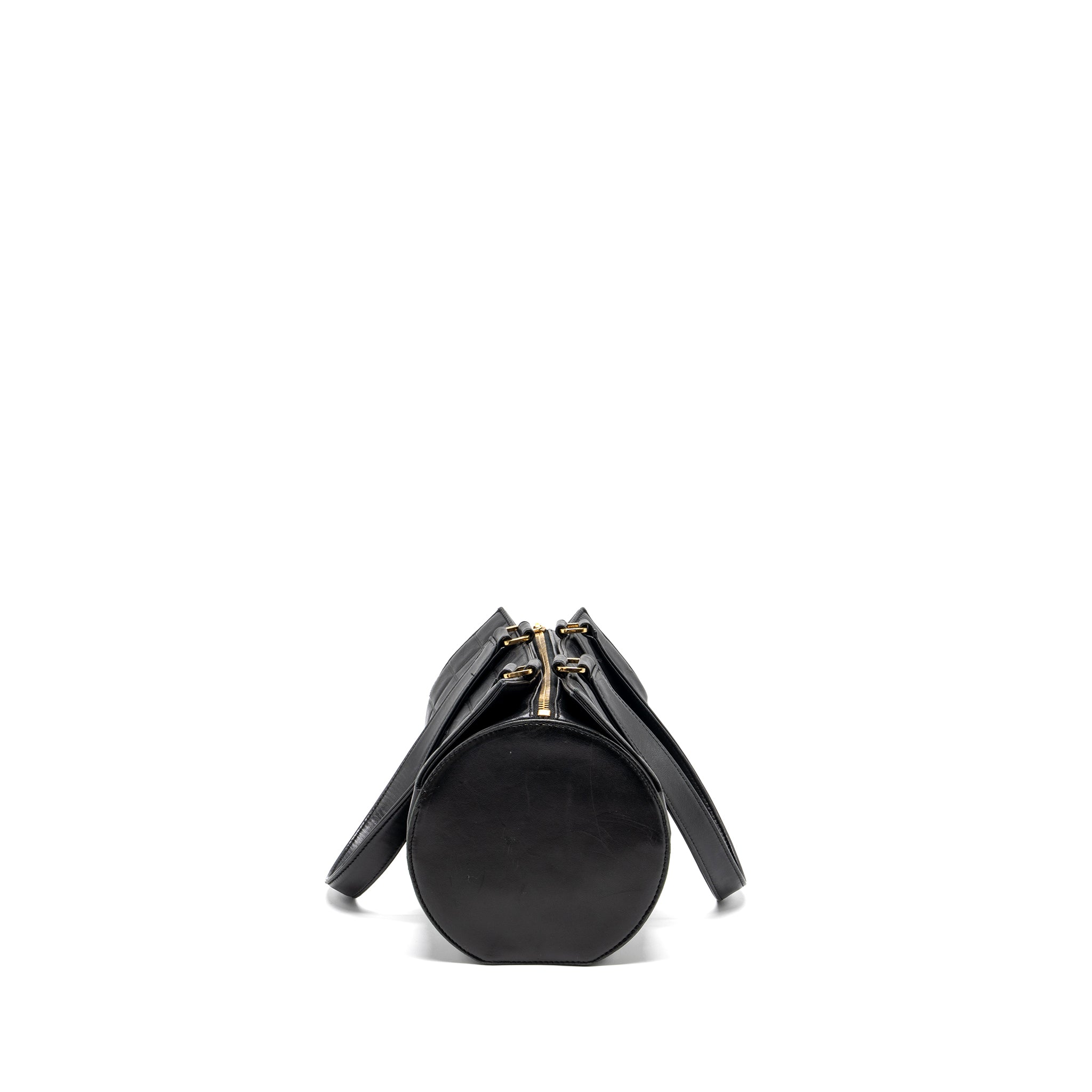 CHANEL VINTAGE CHOCOLATE BAR BARREL HANDBAG LAMBSKIN BLACK GHW