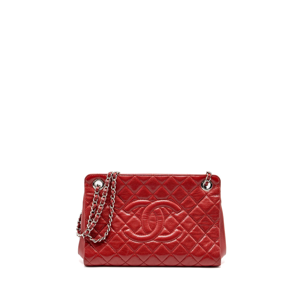 CHANEL CHAIN SHOPPING TOTE BAG CAVIAR RED SHW