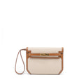 HERMES POCHETTE KELLY DEPECHES 25 CANVAS/BARENIA ECRU BEIGE/FAUVE GHW