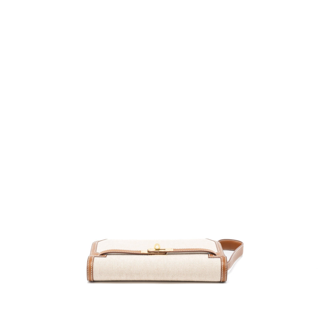 HERMES POCHETTE KELLY DEPECHES 25 CANVAS/BARENIA ECRU BEIGE/FAUVE GHW