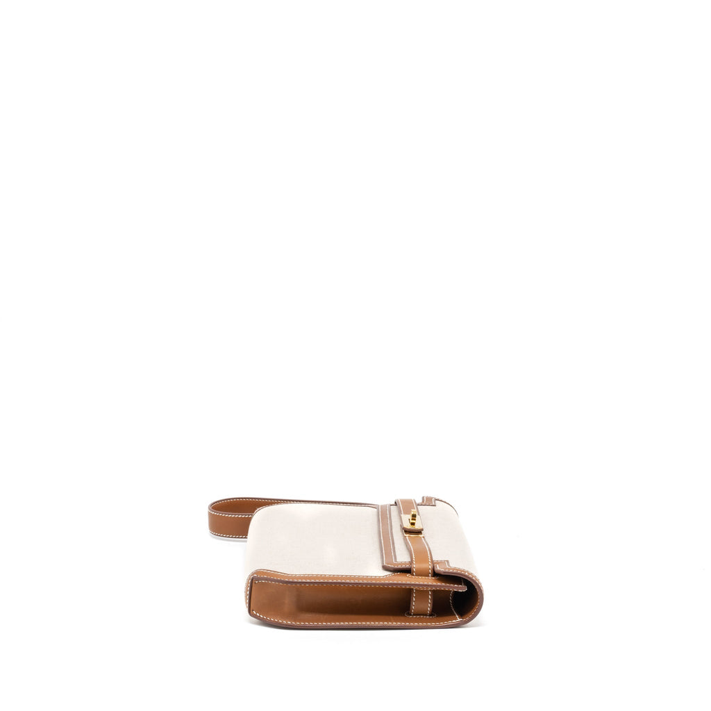 HERMES POCHETTE KELLY DEPECHES 25 CANVAS AND BARENIA, ECRU/ BEIGE / FAUVE GHW