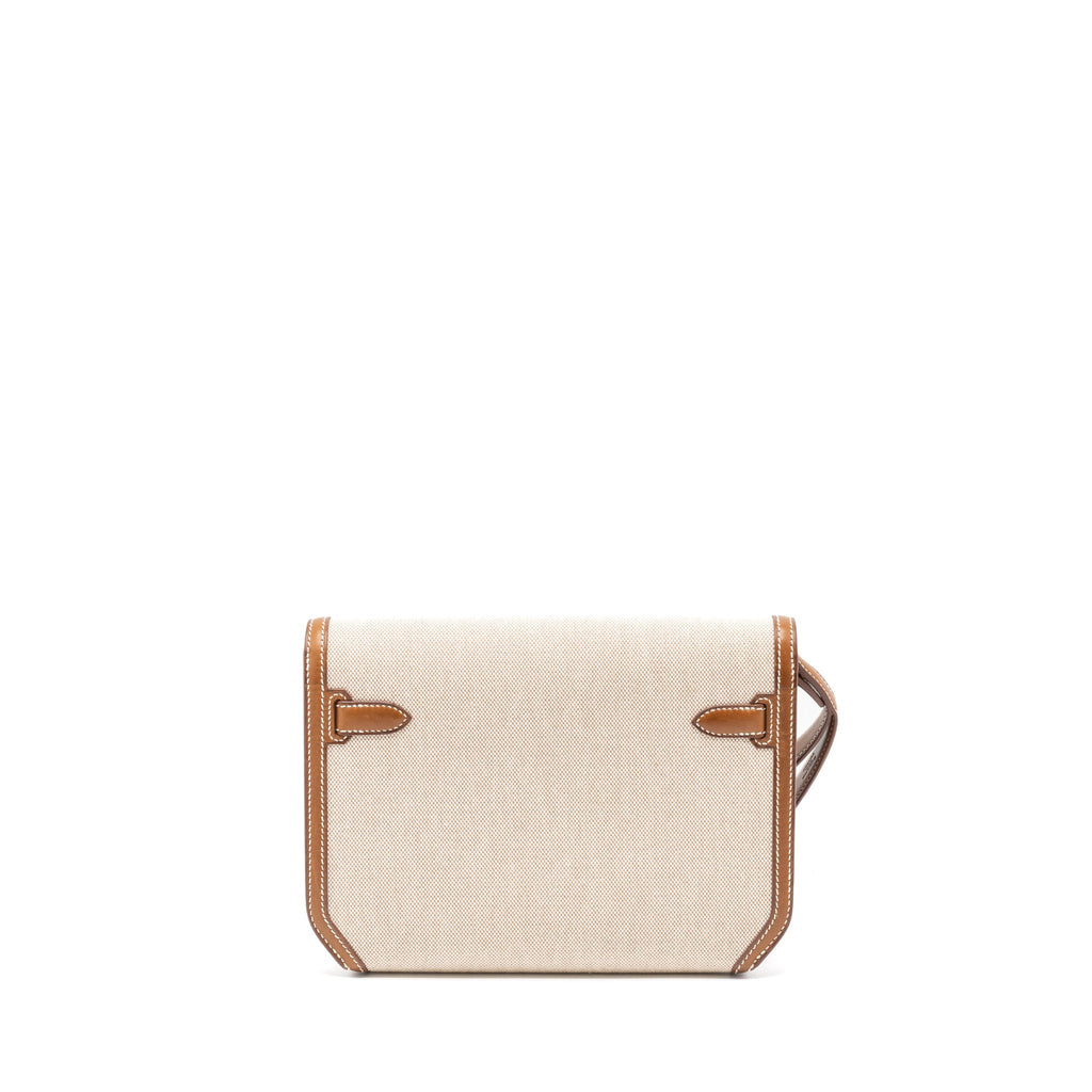 HERMES POCHETTE KELLY DEPECHES 25 CANVAS/BARENIA ECRU BEIGE/FAUVE GHW