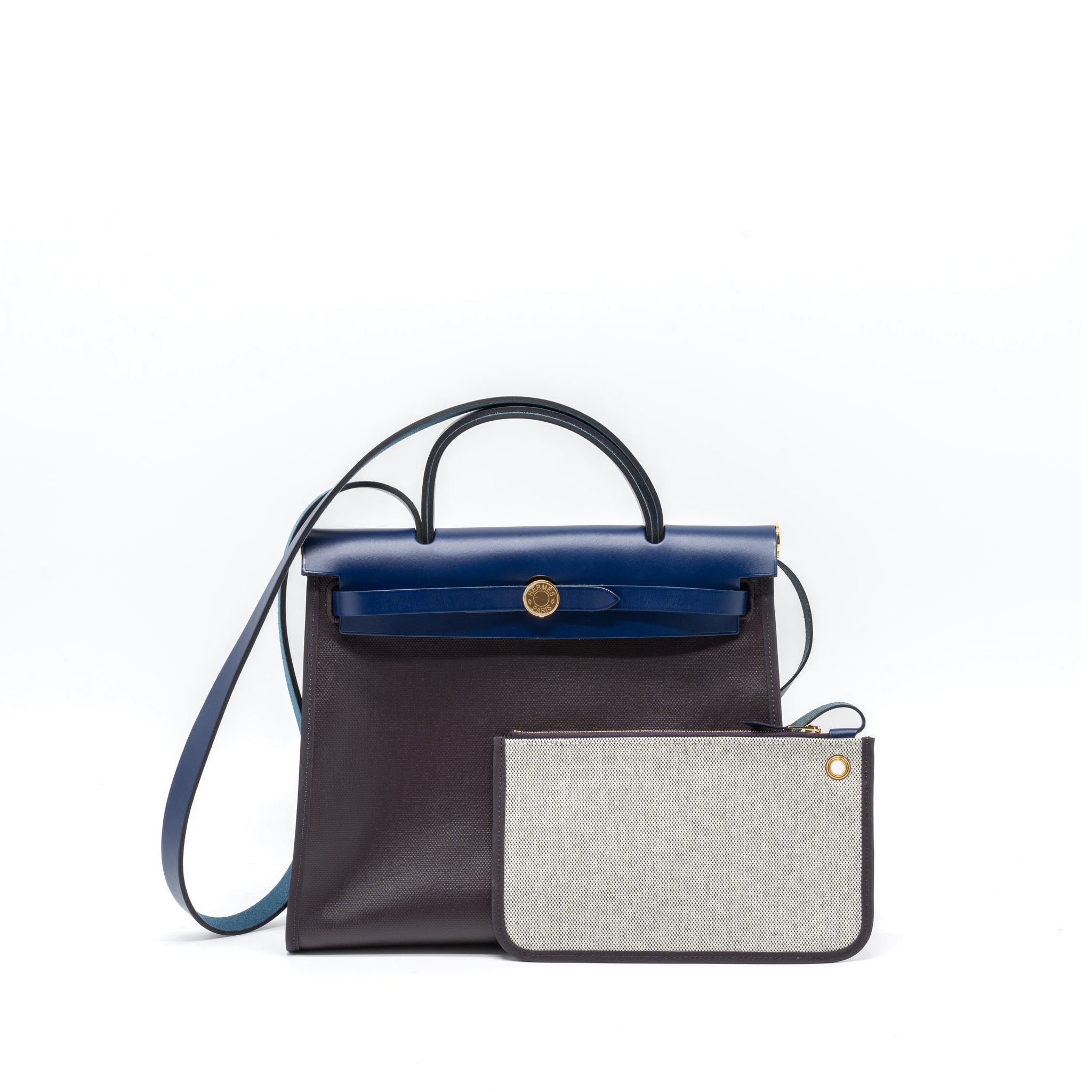HERMES HERBAG ZIP 31 BAG TOILE H BERLINE CANVAS/VACHE HUNTER CASSIS/BLACK/BLUE SAPHIR GHW